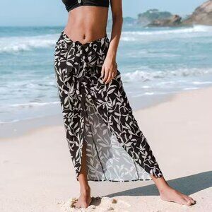 Cupshe Black & White Leafy Tie Waisted Sarong NWT